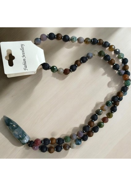 Büyük Boy Doğal Taş Kolye Hint Akik Taşı Lav Taşı Hematit Taşı Venge Kolye 65 cm Doğal Taş Kolye modelleri