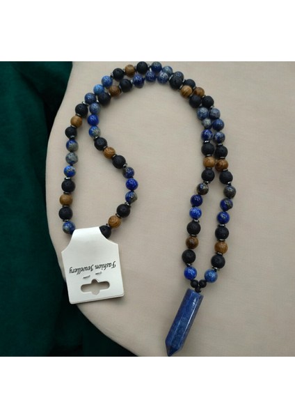 Lapis Lazulli Taşı Lav Taşı Hemait Taşı Venge Kolye 65 cm Doğal Taş Kolye 65 cm fırsatları