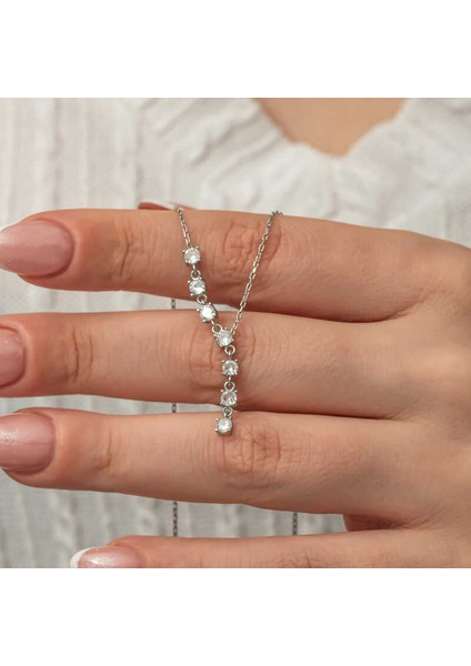 Gümüş Zirkon Sıra Taşlı Kadın Kolye