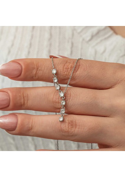 Gümüş Zirkon Sıra Taşlı Kadın Kolye modelleri