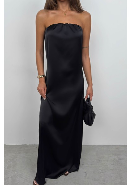 Straplez Sırt Dekolte Siyah Maxi Elbise fiyatları