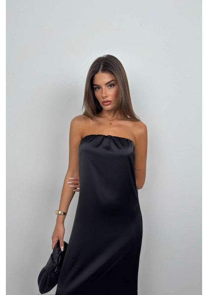 Straplez Sırt Dekolte Siyah Maxi Elbise modelleri