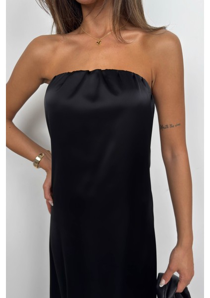 Straplez Sırt Dekolte Siyah Maxi Elbise fırsatları