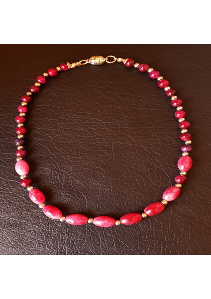 Bordo-Pembe Kaplan Gözü Pembe Ceyt Kolye
