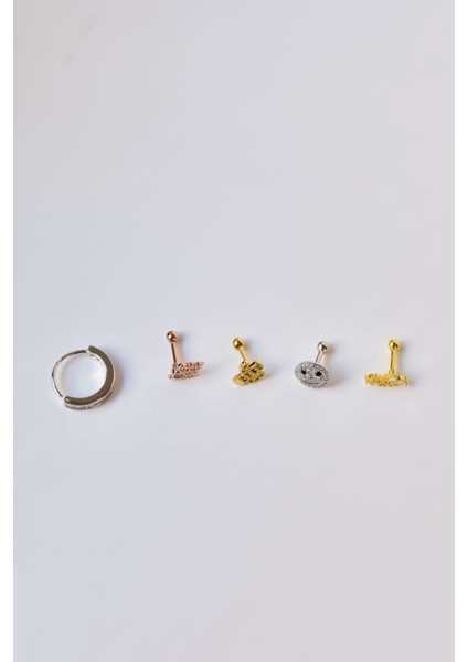 Çelik Gold-Rodyum Kaplama Çelik Tragus 5'li Küpe Kombin2