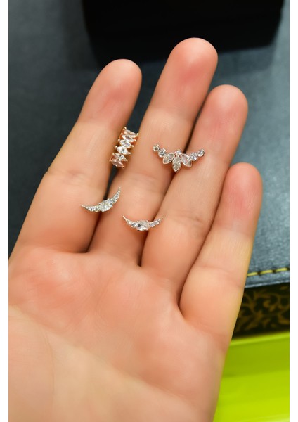 Çelik Üç Renkli 4'lü Kombinli Tragus Küpe Model6