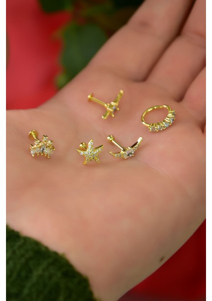 Çelik Sarı 5'li Kombinli Tragus Küpe MODEL18 fiyatları