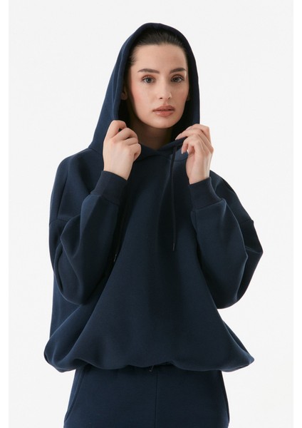 Basic Beli Stoperli Kapüşonlu Sweatshirt