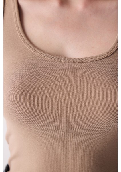 Rib Basic Bej Cami Atlet