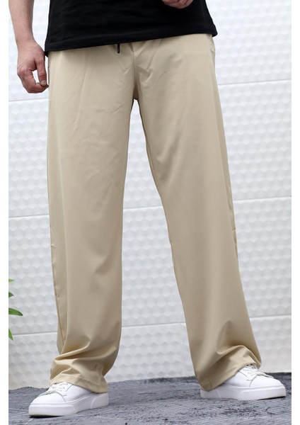 Erkek Likralı Baggy Pantolon Düz Paça Paraşüt Kumaş Pantolon