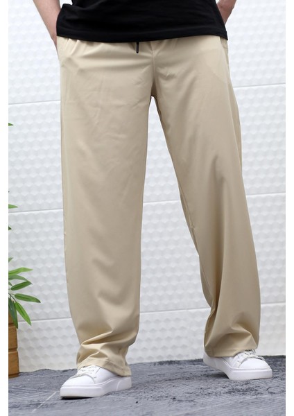 Erkek Likralı Baggy Pantolon Düz Paça Paraşüt Kumaş Pantolon