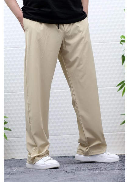 Erkek Likralı Baggy Pantolon Düz Paça Paraşüt Kumaş Pantolon