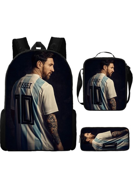 Futbol Yıldızı Messi Baskı Sırt Çantası Üç Parçalı Çocuk Okul Çantası Ilkokul Öğrencisi Karikatür Sırt Çantası (Yurt Dışından)