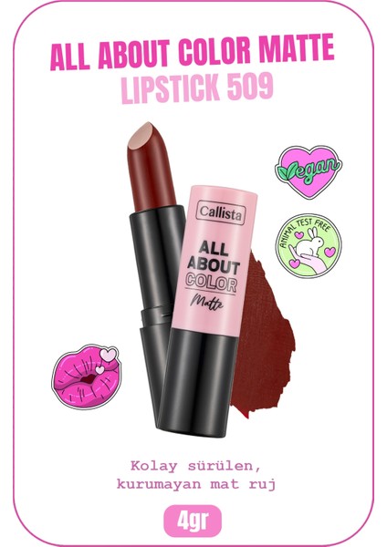 Callista All About Color Matte Lipstick Mat Görünümlü Ruj 509 Ruby Reing - Bordo