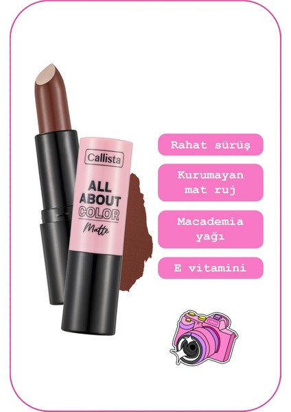 Callista All About Color Matte Lipstick Mat Görünümlü Ruj 513 Hot Cocoa - Kahverengi