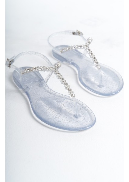 Kadın Jelly Şeffaf Gri Sim Taş Detay Düz SANDALET-MSTB7070-SGS fiyatları