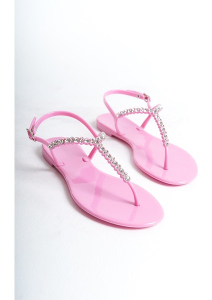 Kadın Jelly Mat Pudra Taş Detay Düz SANDALET-MSTB7070-PD