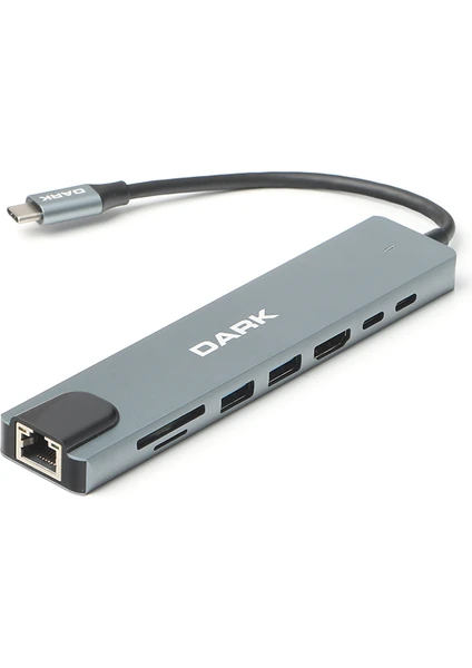 USB 3.1 Type C 8 in 1 Ethernet / HDMI / TF SD Kart Okuyucu / 2x USB 3.0 / USB-C & PD/ Dönüştürücü Çevirici HUB (DK-AC-U31X36)