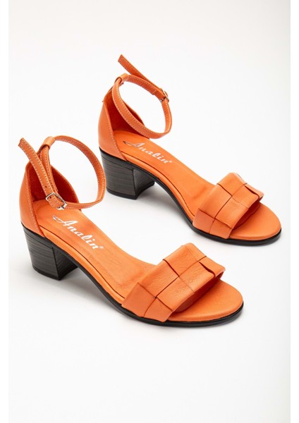 Kadın Hakiki Deri Bilekten Bağlı Topuklu Sandalet Turuncu fiyatları