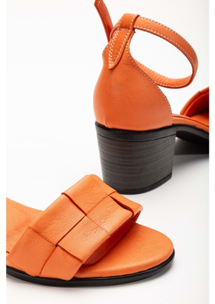 Kadın Hakiki Deri Bilekten Bağlı Topuklu Sandalet Turuncu fırsatları