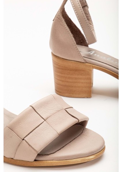 Kadın Hakiki Deri Bilekten Bağlı Topuklu Sandalet Taş fırsatları