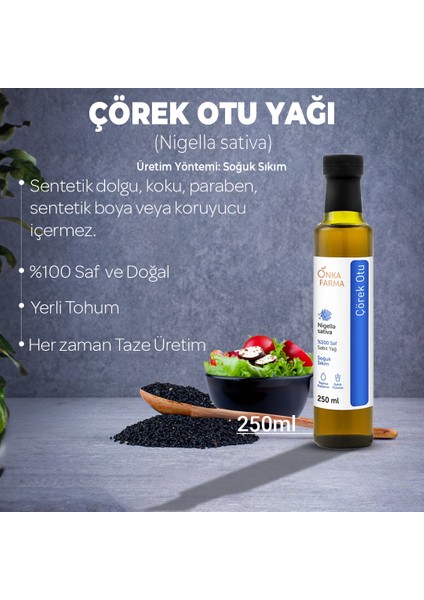 Onkafarma  Çörekotu Yağı %100 Saf 250 ml Yerli Çörek Otu Tohum Soğuk Sıkım Yerli Üretim Yüksek Timokinonlu