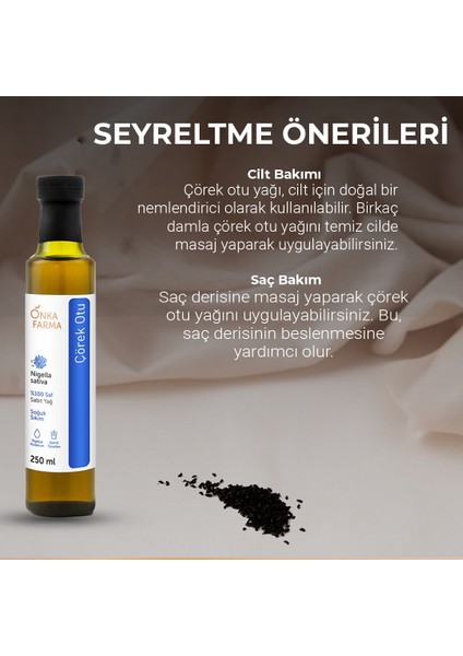 Onkafarma  Çörekotu Yağı %100 Saf 250 ml Yerli Çörek Otu Tohum Soğuk Sıkım Yerli Üretim Yüksek Timokinonlu