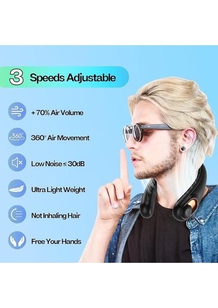 Boyun Fanı Taşınabilir Güçlü Ayarlanabilir 360° Soğutma Ultra Sessiz Fan Kanatsız Tasarım - Mavi (Yurt Dışından)