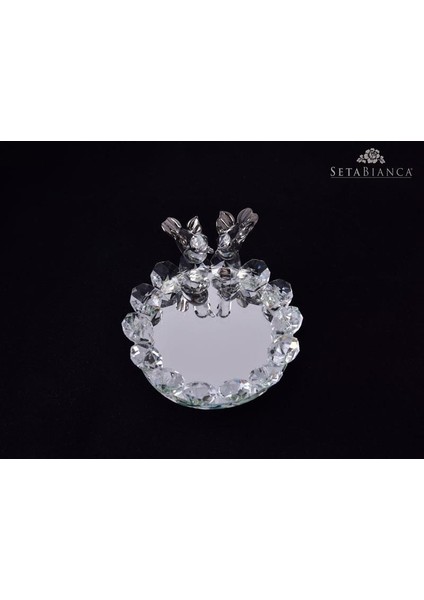 Seta Kristal Kuşlu Lokumluk Ayna Büyük Platin 10*7*3 cm