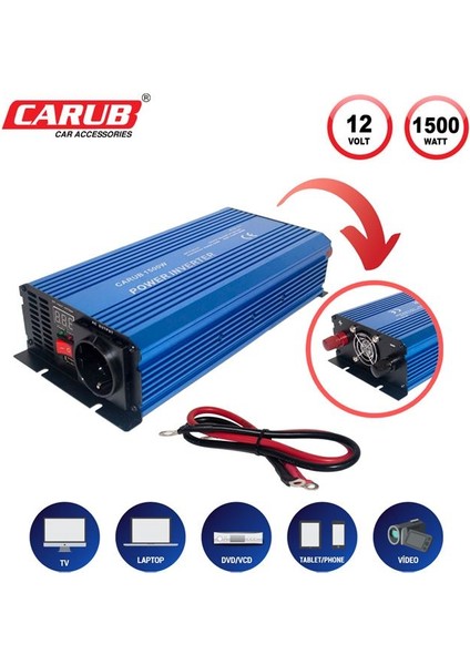 Invertör 12V 1500W 220V Yükseltic+ USB Çıkış