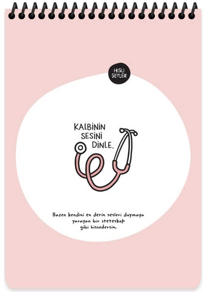 Hisli Şeyler A5 80 Yp Çizgili Üstten Spiralli Karton Kapak Not Defteri - Kalbinin Sesini Dinle