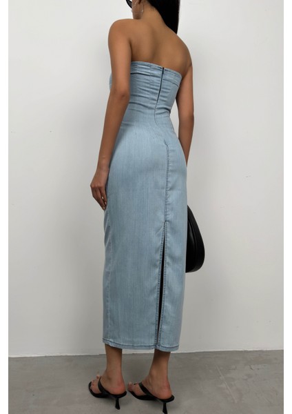 Straplez Açık Mavi Kot Elbise fırsatları