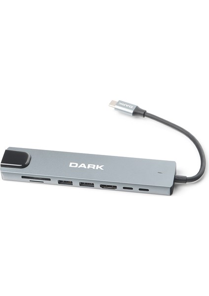 USB 3.1 Type C 8 in 1 Ethernet / HDMI / TF SD Kart Okuyucu / 2x USB 3.0 / USB-C & PD/ Dönüştürücü Çevirici HUB (DK-AC-U31X36)