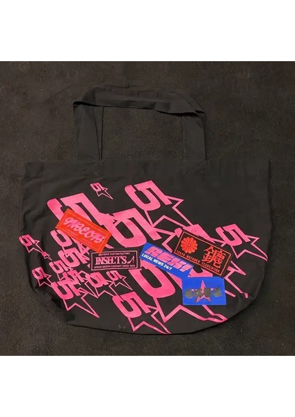 Siyah 55555 SP5DER Çanta Büyük Boy Tote Çanta Erkek Çanta Londra Sokak Modası Erkek 55555 SP5DER Alışveriş Çantası Kesesi (Yurt Dışından)