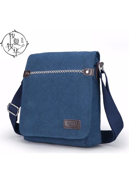 Derin Mavi Çok Fonksiyonlu Erkek Omuz Çantası Moda Rahat Dikey Crossbody Çanta Iş Işe Gidiş (Yurt Dışından)