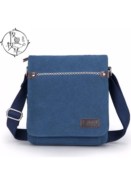 Derin Mavi Çok Fonksiyonlu Erkek Omuz Çantası Moda Rahat Dikey Crossbody Çanta Iş Işe Gidiş (Yurt Dışından)