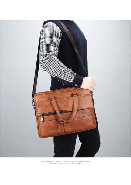 Haki 2023 Yeni Iş Eğlence Çantası Pu Yüksek Kaliteli Yatay Evrak Çantası Omuz Crossbody Iş Seyahat Erkek Çantası (Yurt Dışından)