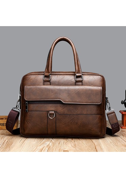 Kahverengi Yeni Iş Eğlence Çantası Pu Yüksek Kaliteli Yatay Evrak Çantası Omuz Crossbody Iş Seyahat Erkek Çantası (Yurt Dışından)