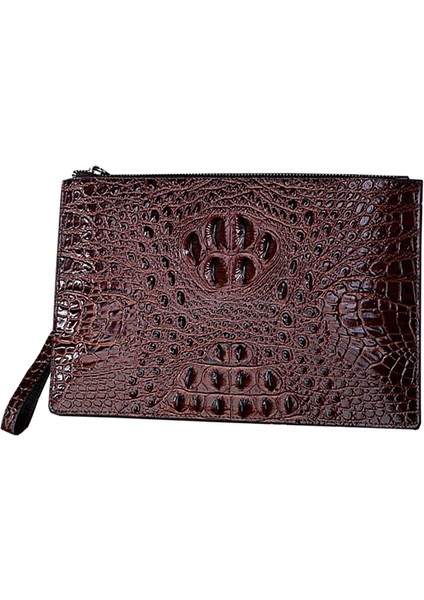 Kahverengi L Erkek El Çantası Üç Boyutlu Timsah Desenli Ultra-Ince Zarf Çanta Büyük Kapasiteli Moda Rahat Gelgit Erkek Çantası (Yurt Dışından)