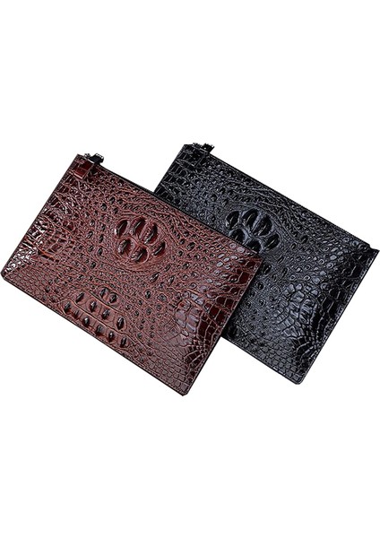 Kahverengi L Erkek El Çantası Üç Boyutlu Timsah Desenli Ultra-Ince Zarf Çanta Büyük Kapasiteli Moda Rahat Gelgit Erkek Çantası (Yurt Dışından)