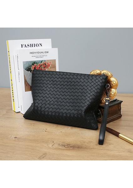 T1 24*16*2 2022 Yeni Erkek Örgü Çanta Büyük Kapasiteli Yumuşak Deri Çanta Zarf Moda Iş Erkek Çantası (Yurt Dışından)