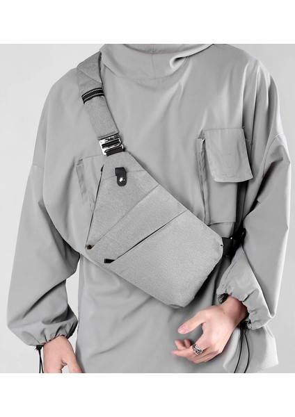 Gri Moda Crossbody Sling Sırt Çantası Sling Çanta Seyahat Yürüyüş Göğüs Çantası Sırt Çantası Moda Erkek Omuz Çantası (Yurt Dışından)