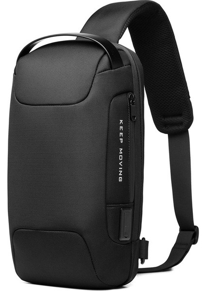 Siyah Su Geçirmez Seyahat Göğüs Çantası USB Şarj Portu Spor Fanny Paketi Askılı Çanta Erkekler Crossbody Göğüs Omuz Çantası (Yurt Dışından)