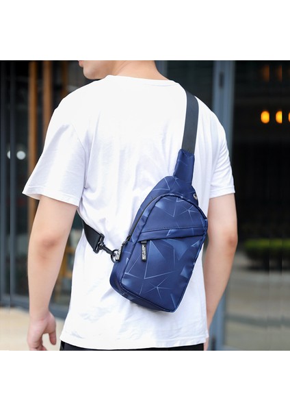 Dinamik Mavi 2024 Yeni Moda Tek Omuz Göğüs Paketi Tek Kollu Çanta Oxford Kumaş Seyahat Erkek Crossbody Göğüs Çanta Fermuarlı (Yurt Dışından)