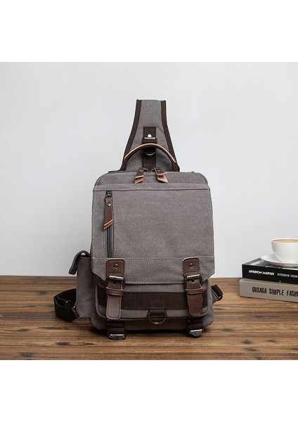 Gri 2023 Yeni Moda Rahat Erkek Göğüs Çantası Açık Seyahat Çok Fonksiyonlu Çapraz Vücut Su Geçirmez Omuz Çantası Sırt Çantası (Yurt Dışından)