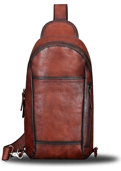 Bordo Özel Saffiano Deri Moda Şık Ön Paket Erkek Crossbody Omuz Göğüs Çantası (Yurt Dışından)