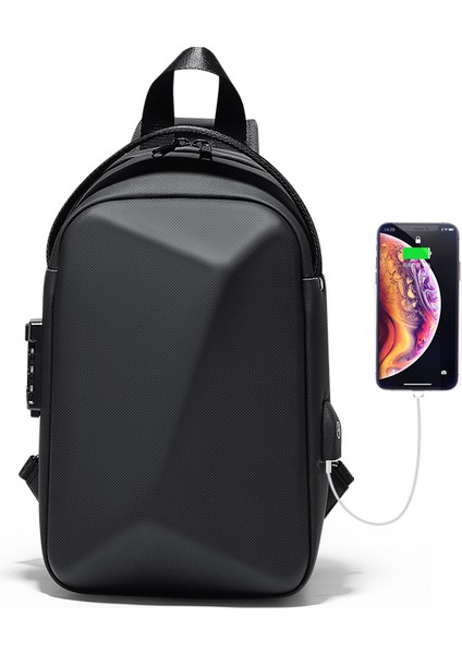 Siyah Fenruien Göğüs Yelek Çanta 2023 Su Geçirmez Erkekler Tek Kayış Crossbody Messenger Göğüs Çanta Spor Omuz Sırt Çantası USB Şarj (Yurt Dışından)