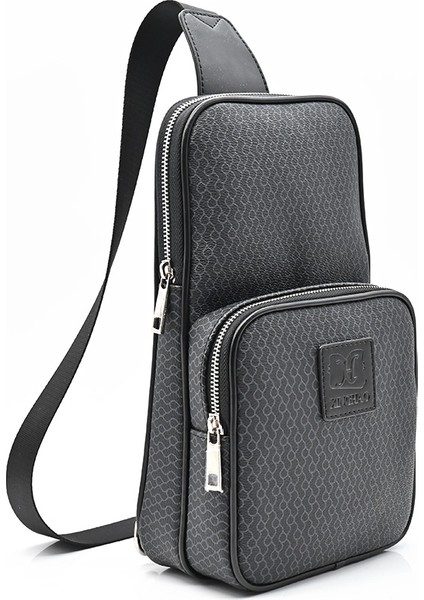 Siyah Özel Yüksek Kaliteli Su Geçirmez Moda Erkek Siyah Pvc Deri Çapraz Vücut Göğüs Sling Omuz Crossbody Çanta (Yurt Dışından)