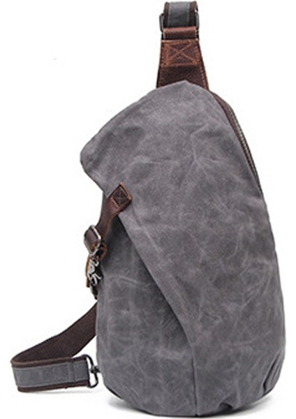Koyu GRI-AGWB097532 Fabrika Doğrudan Satış Yağ Balmumu Kanvas Göğüs Çantası Yeni Varış Erkek Göğüs Sling Çanta Seyahat Crossbody Üst Katman Sığır Derisi Göğüs Çantası (Yurt Dışından)