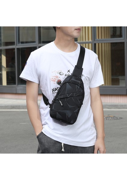 Çizgi Siyah 2024 Yeni Moda Tek Omuz Göğüs Paketi Tek Kollu Çanta Oxford Kumaş Seyahat Erkek Crossbody Göğüs Çanta Fermuarlı (Yurt Dışından)